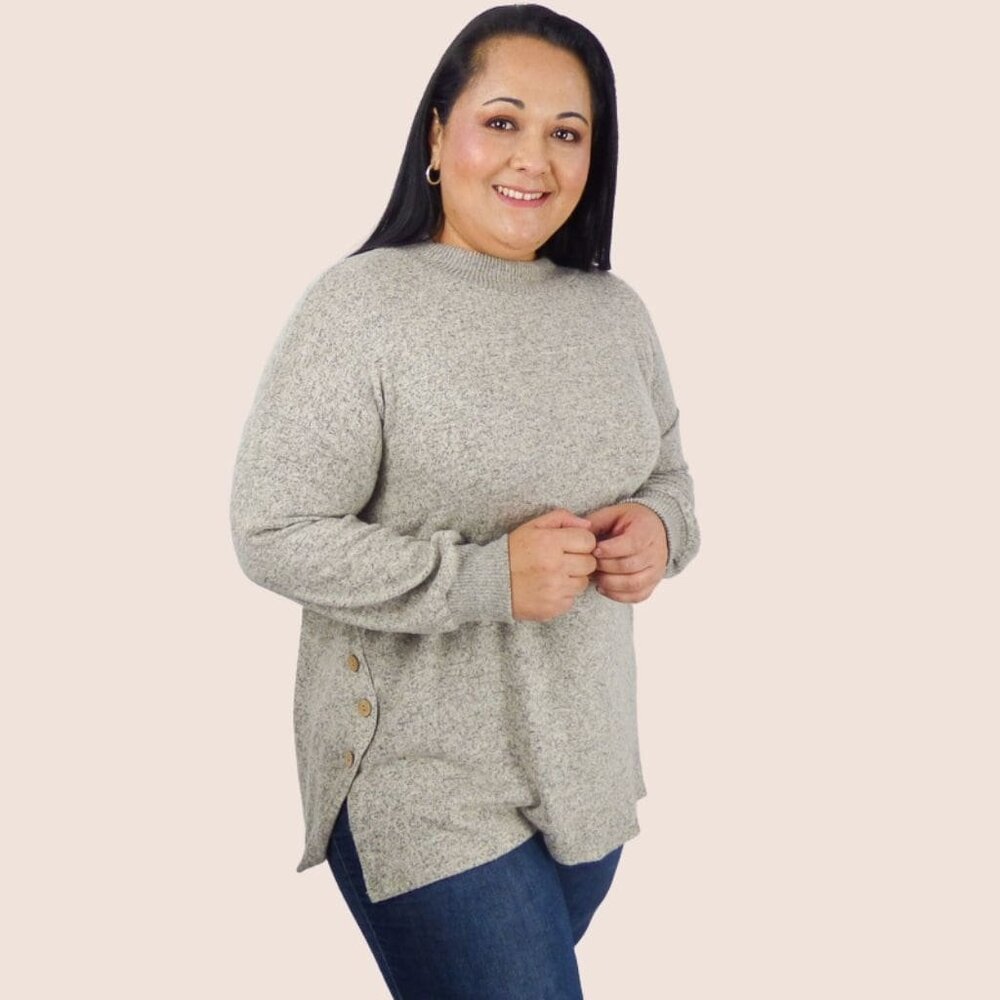 Side Button Sweater Pullover - Grey
